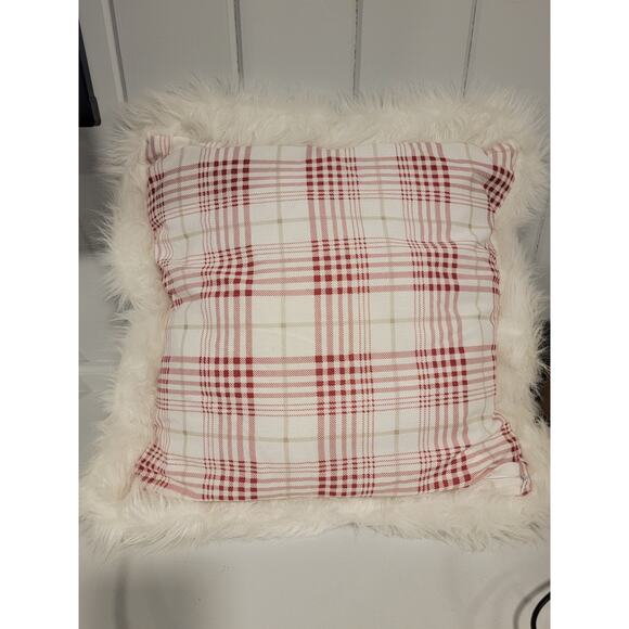 White pine Christmas Throw Pillow Red White Reindeer Elk Faux Fur Trim - Picture 6 of 8